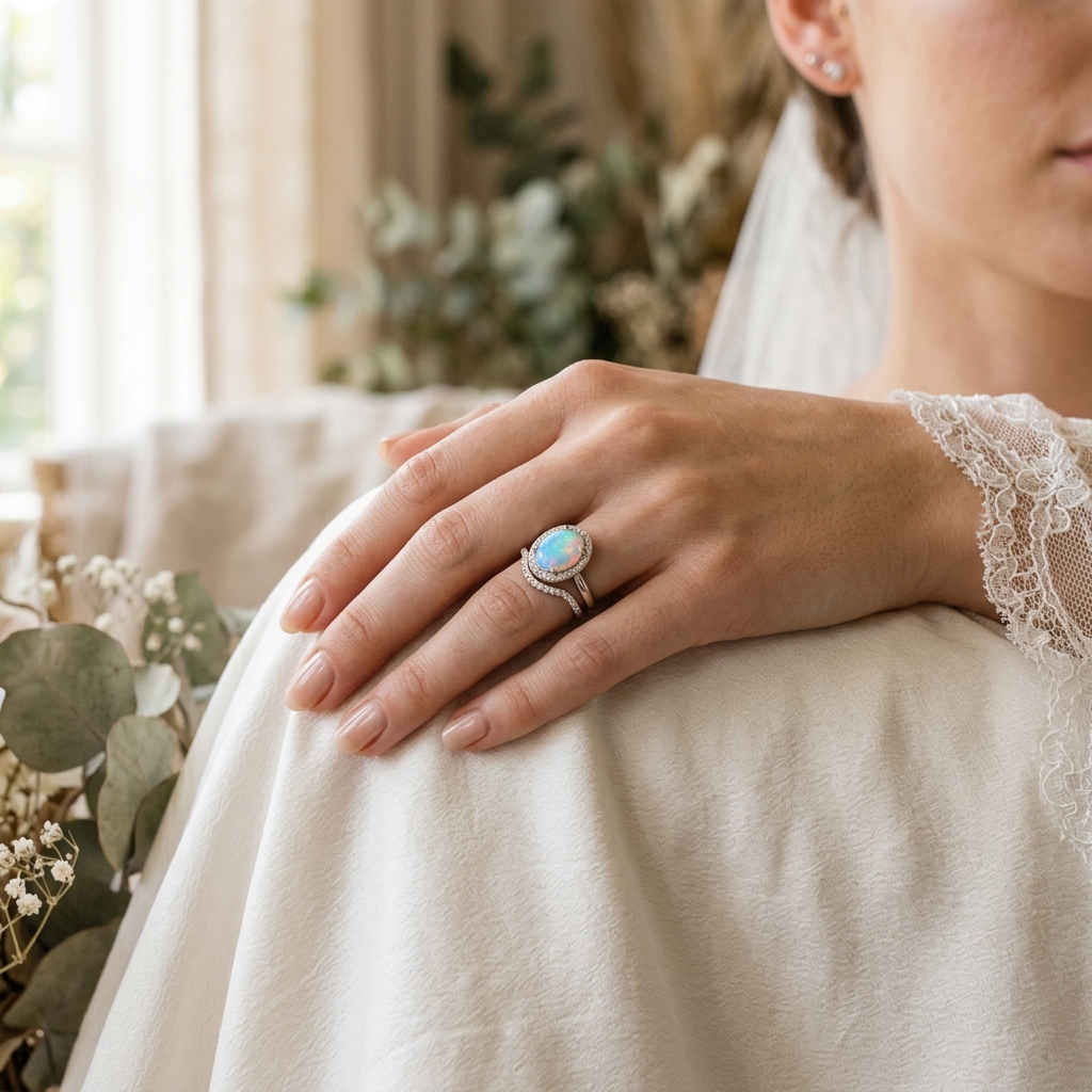 custom 9K white gold opal engagement ring — Alpha Jewelry Blog Image 2 custom 9K white gold opal engagement ring — custom jewelry manufacturing photo 2