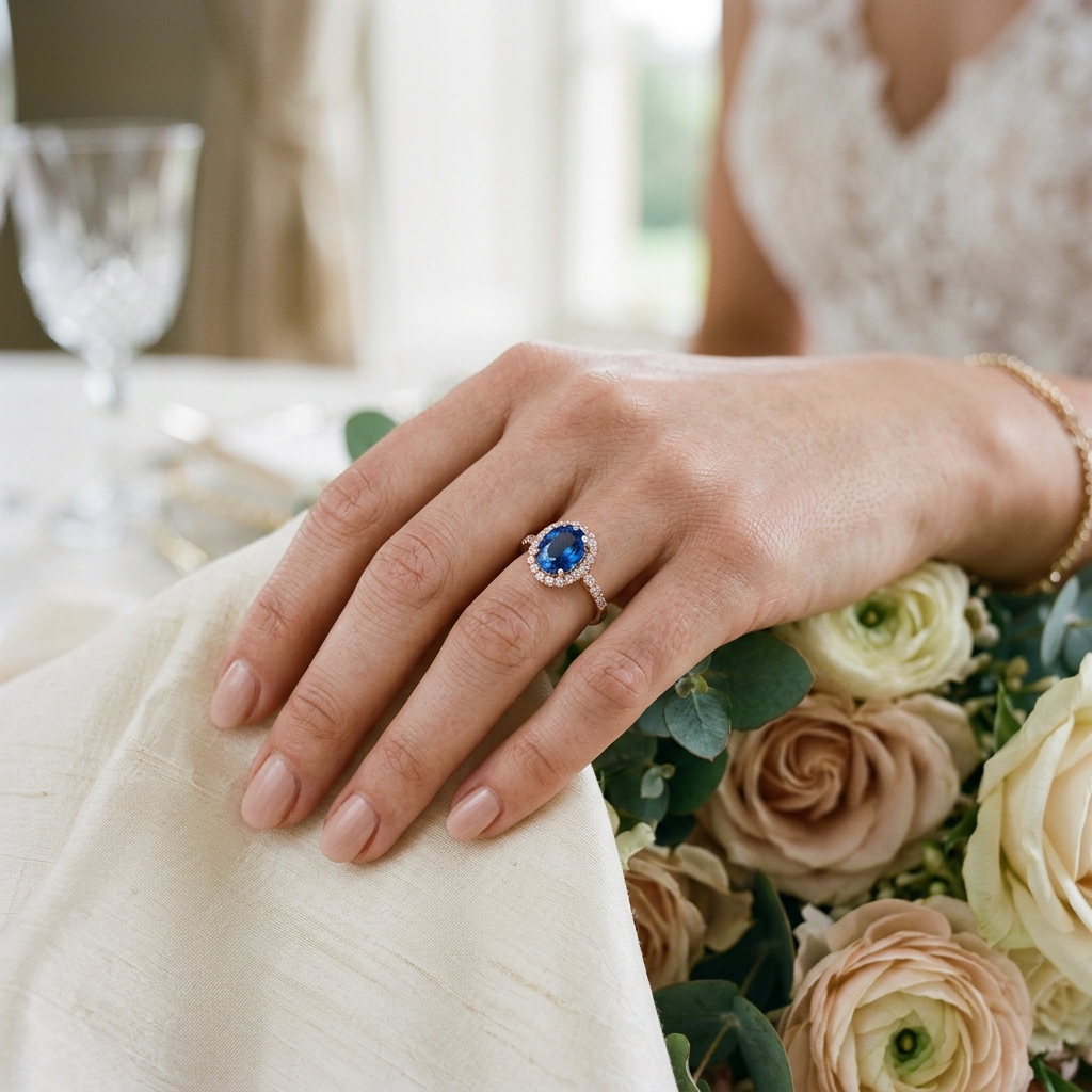 OEM 9K rose gold blue sapphire engagement ring manufacturer — Alpha Jewelry… OEM 9K rose gold blue sapphire engagement ring manufacturer — custom jewelry manufacturing photo 2