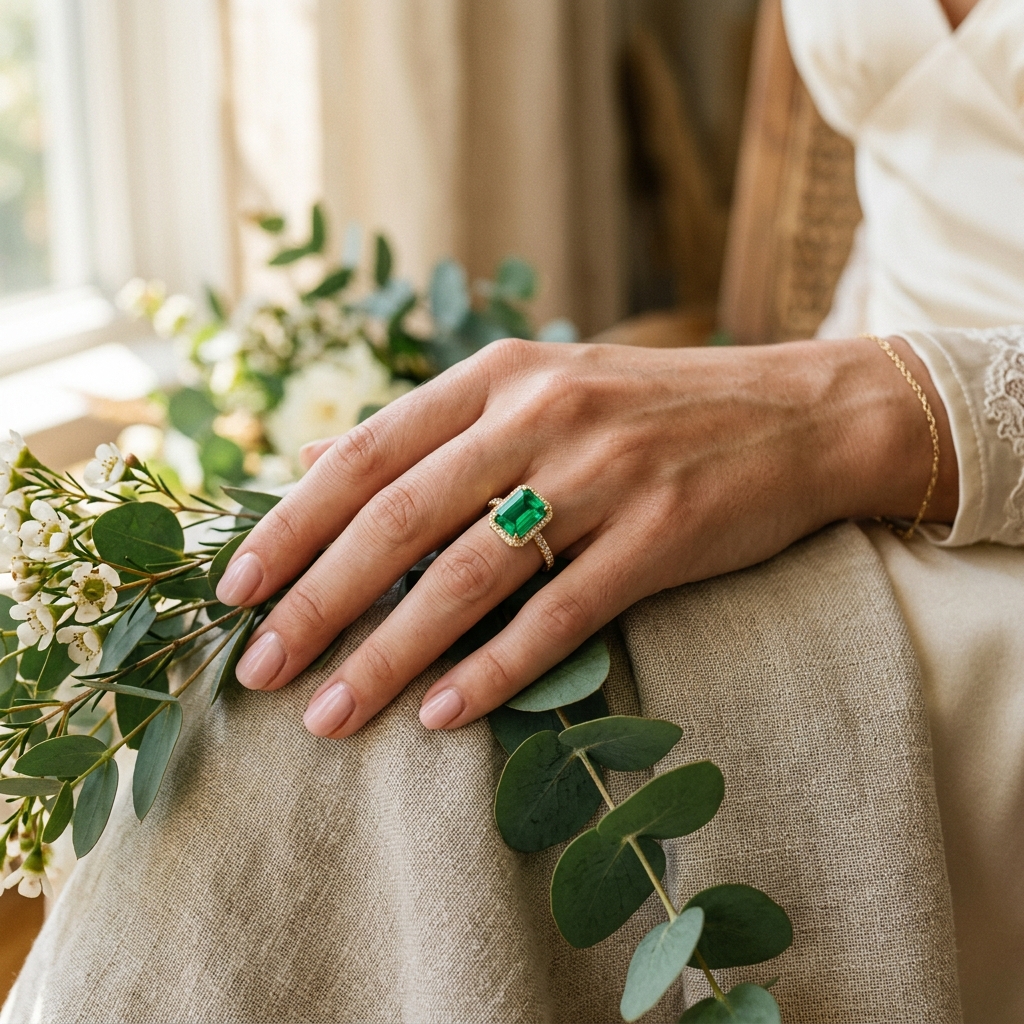 OEM 10K yellow gold lab emerald engagement ring manufacturer — Alpha Jewelry… OEM 10K yellow gold lab emerald engagement ring manufacturer — custom jewelry manufacturing photo 2