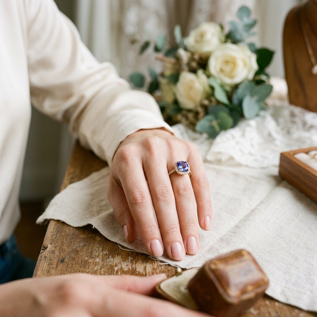 OEM 10K yellow gold tanzanite engagement ring manufacturer — custom jewelry manufacturing photo 2