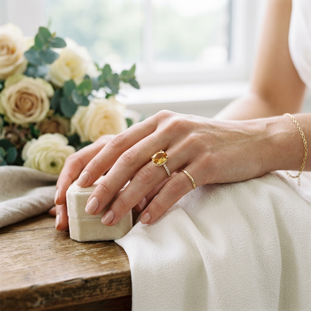 custom 10K yellow gold citrine engagement ring — custom jewelry manufacturing photo 2