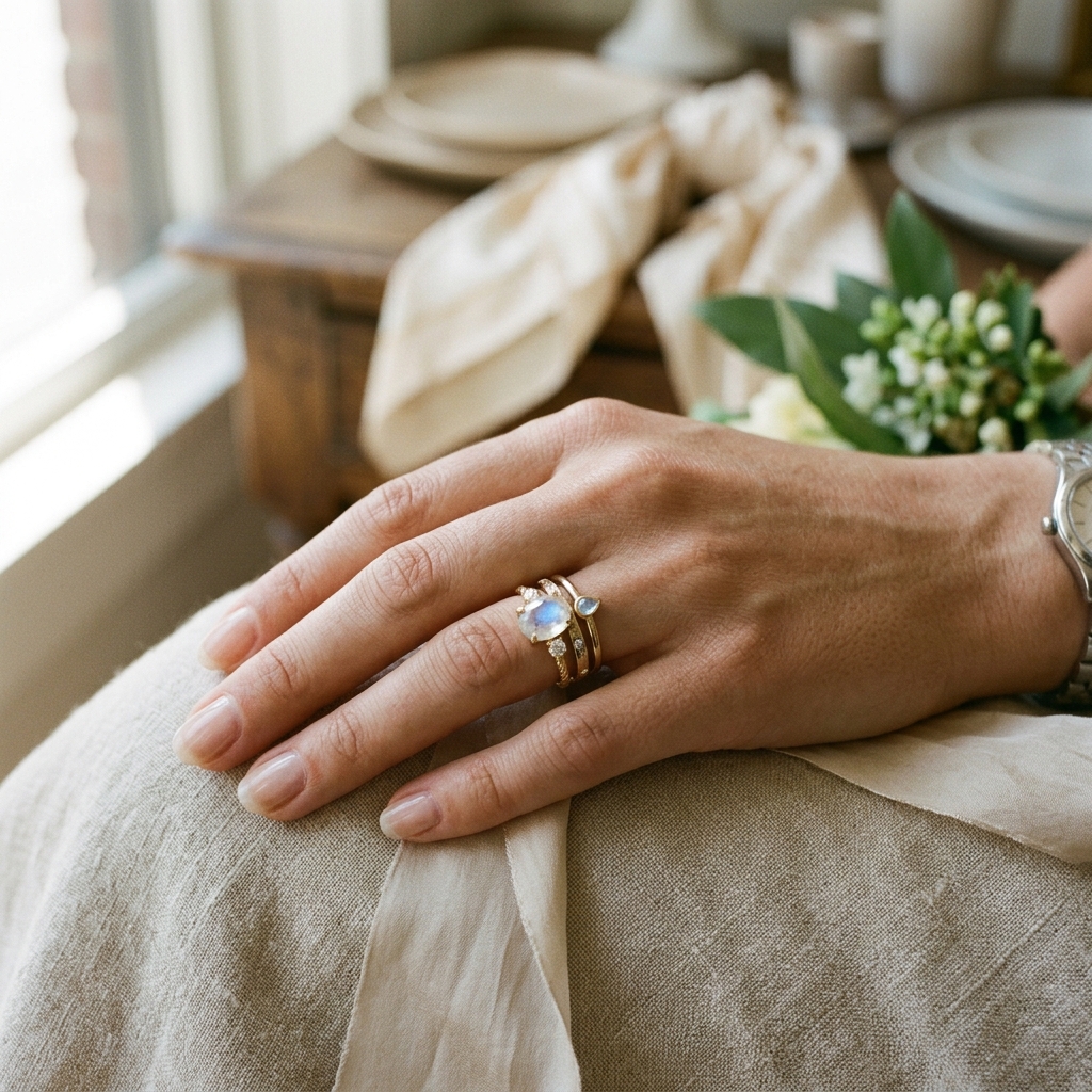 OEM 10K yellow gold moonstone engagement ring manufacturer — Alpha Jewelry… OEM 10K yellow gold moonstone engagement ring manufacturer — custom jewelry manufacturing photo 2