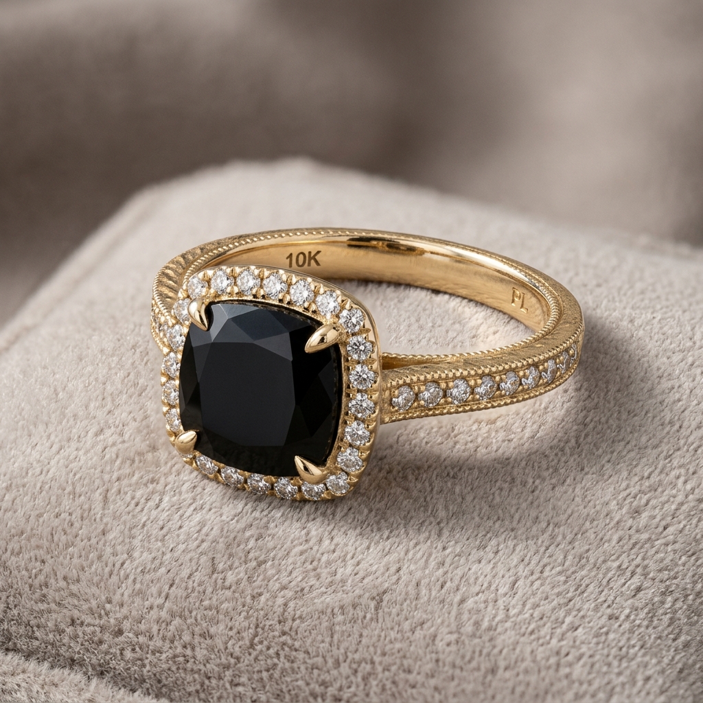private label 10K yellow gold onyx engagement ring supplier — custom jewelry manufacturing photo 1