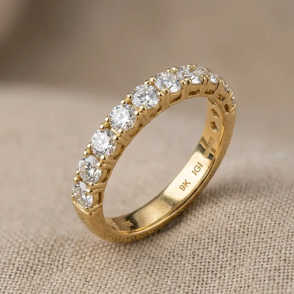 private label 9K yellow gold IGI lab-grown diamond anniversary ring supplier — custom jewelry manufacturing photo 1
