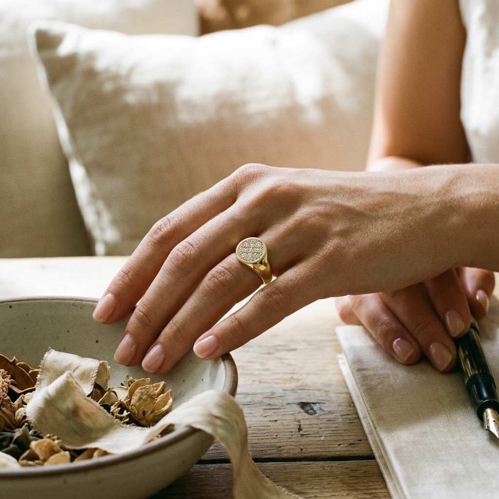 private label 9K yellow gold lab-grown diamond signet ring supplier — custom jewelry manufacturing photo 2