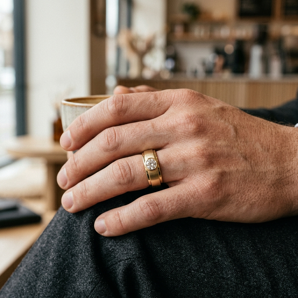 OEM 9K yellow gold lab-grown diamond men's ring manufacturer — Alpha Jewelry… OEM 9K yellow gold lab-grown diamond men's ring manufacturer — custom jewelry manufacturing photo 2