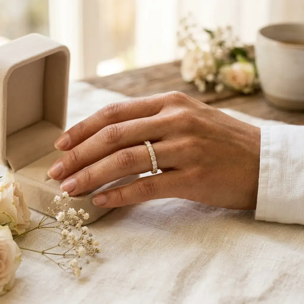 private label 9K yellow gold IGI lab-grown diamond anniversary ring supplier — custom jewelry manufacturing photo 2