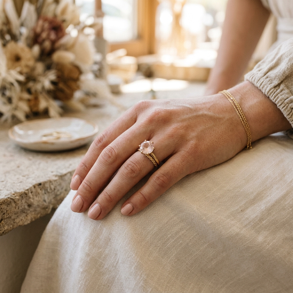 OEM 10K yellow gold rose quartz engagement ring manufacturer — Alpha Jewelry… OEM 10K yellow gold rose quartz engagement ring manufacturer — custom jewelry manufacturing photo 2