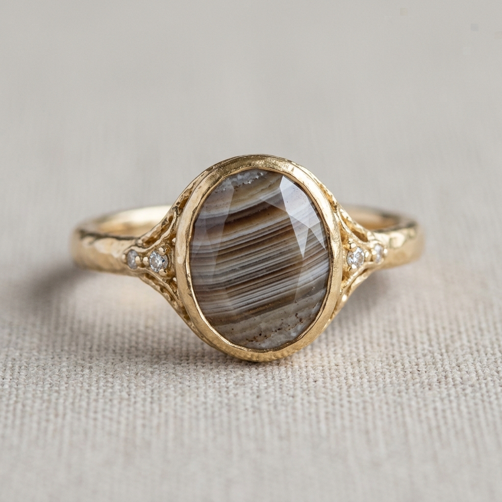 custom 10K yellow gold agate engagement ring — custom jewelry manufacturing photo 1