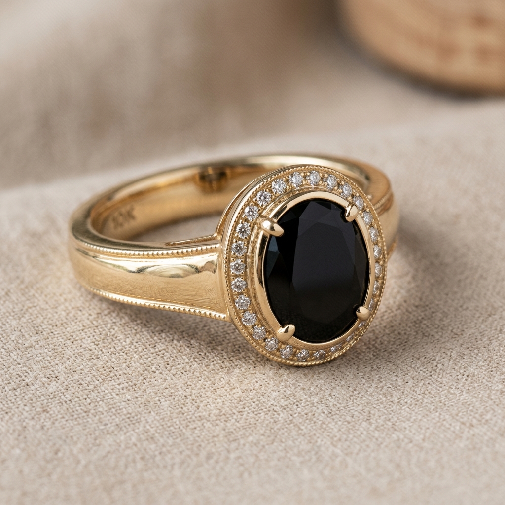 custom 10K yellow gold black onyx engagement ring — custom jewelry manufacturing photo 1