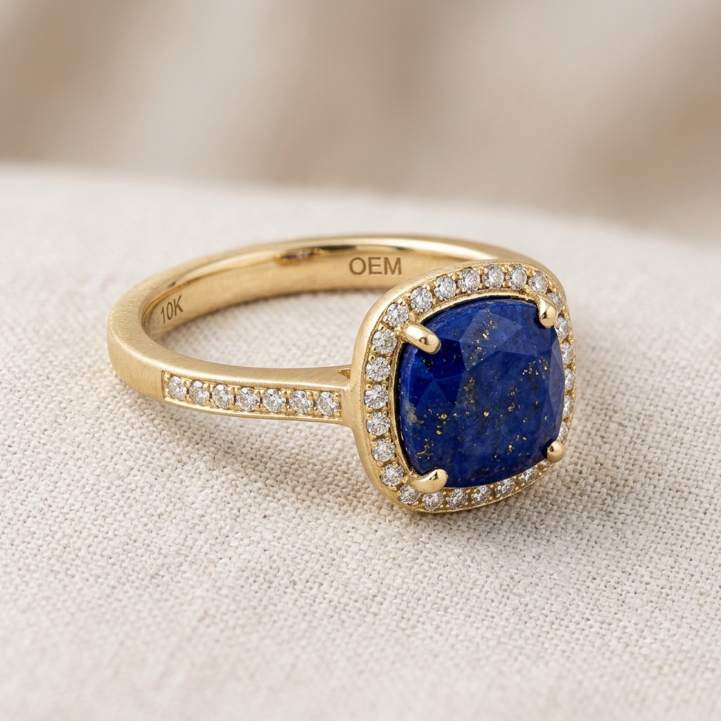 OEM 10K yellow gold lapis lazuli engagement ring manufacturer — custom jewelry manufacturing photo 1
