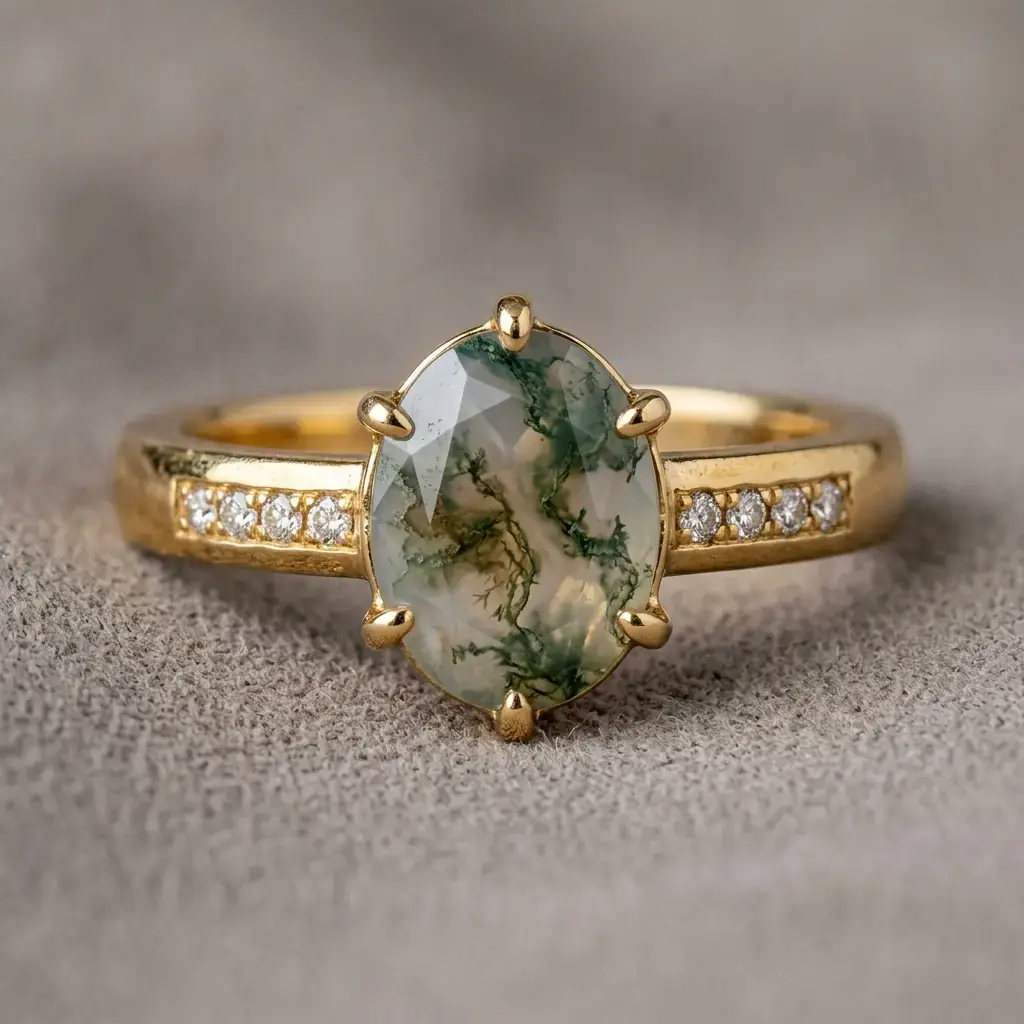 OEM 10K yellow gold agate engagement ring manufacturer — custom jewelry manufacturing photo 1