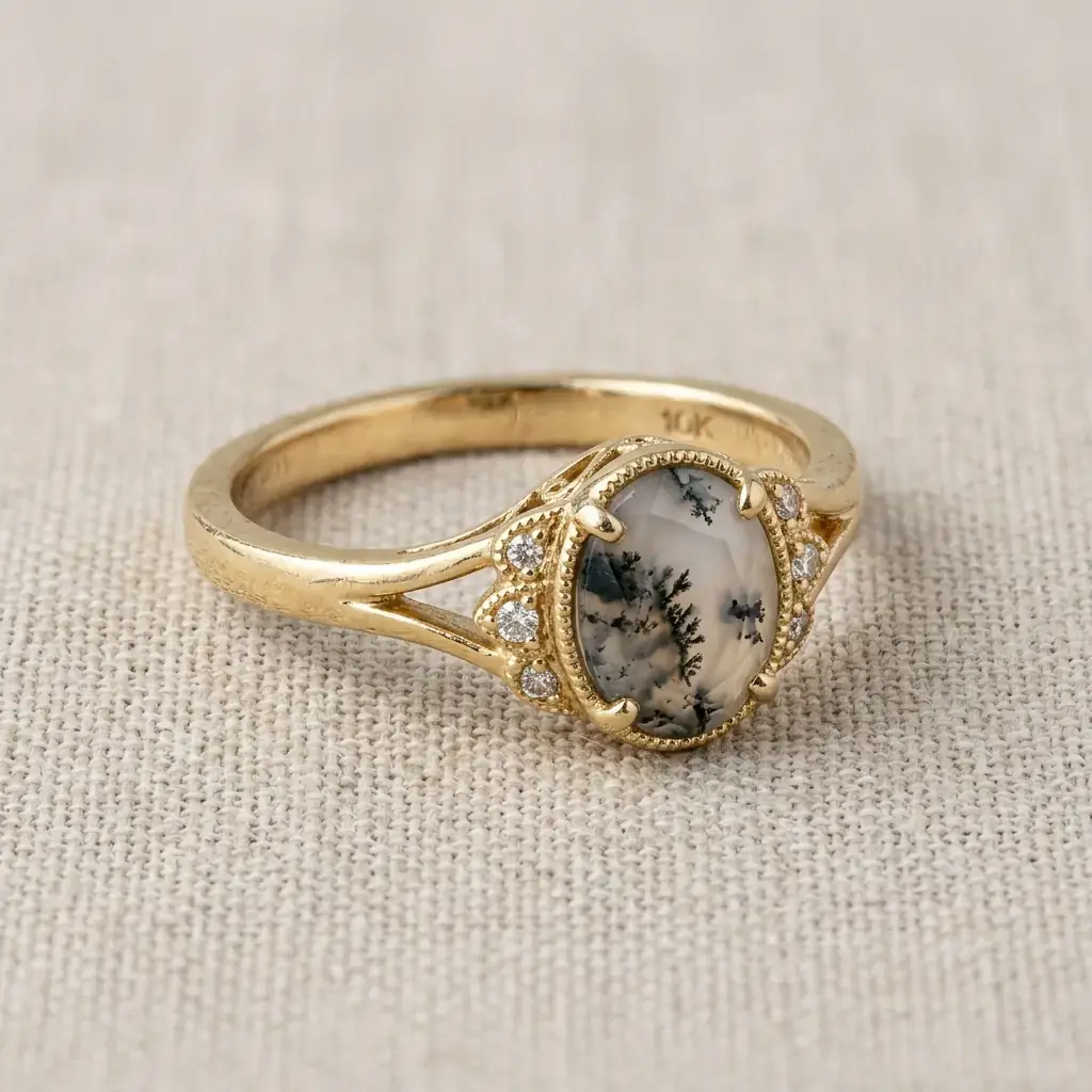 private label 10K yellow gold agate engagement ring supplier — custom jewelry manufacturing photo 1