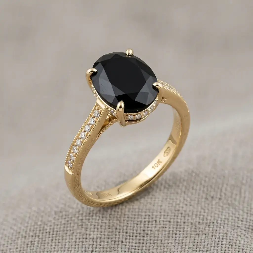 OEM 10K yellow gold obsidian engagement ring manufacturer — custom jewelry manufacturing photo 1