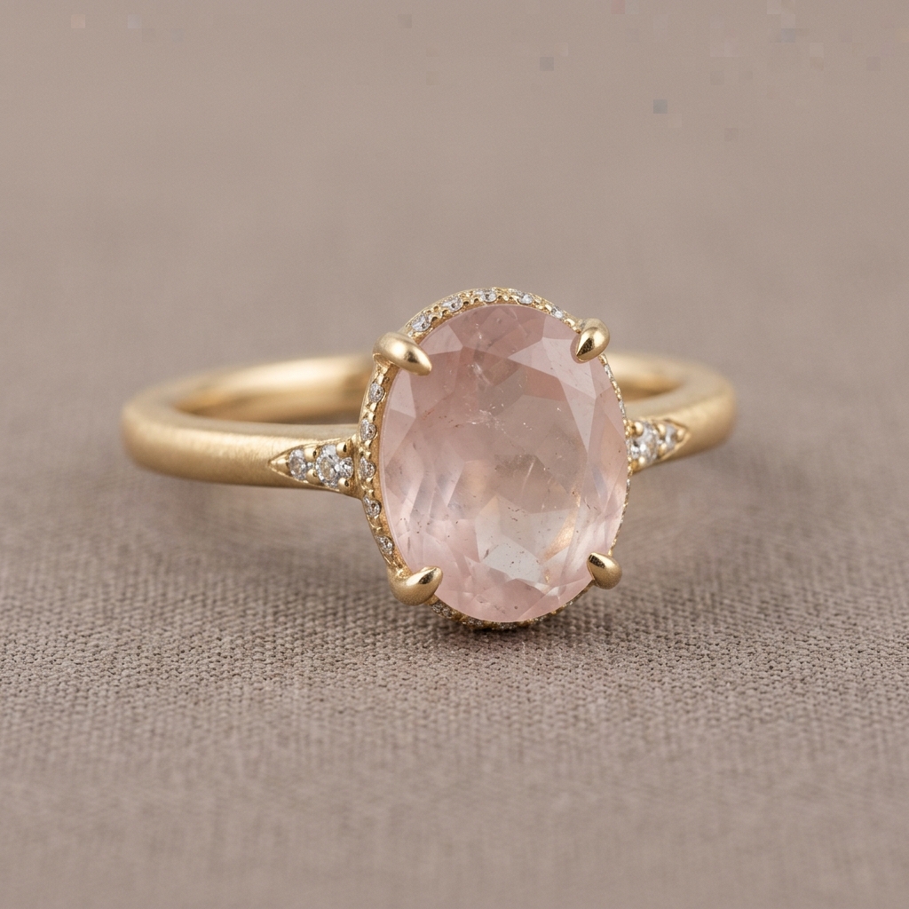 private label 10K yellow gold rose quartz engagement ring supplier — custom jewelry manufacturing photo 1