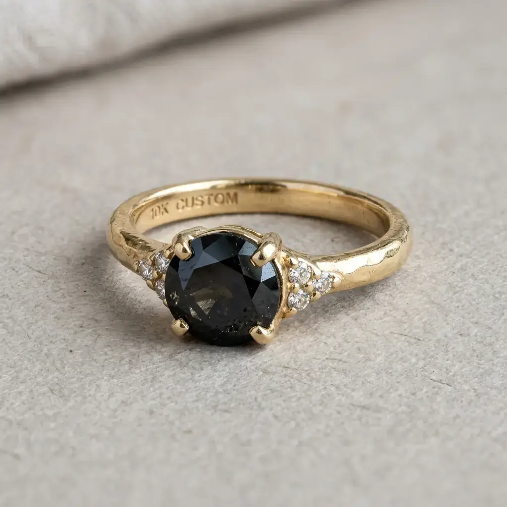 custom 10K yellow gold obsidian engagement ring — custom jewelry manufacturing photo 1