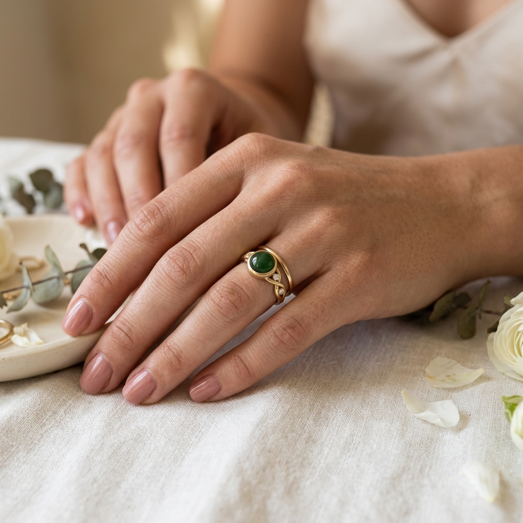 custom 10K yellow gold jade engagement ring — custom jewelry manufacturing photo 2
