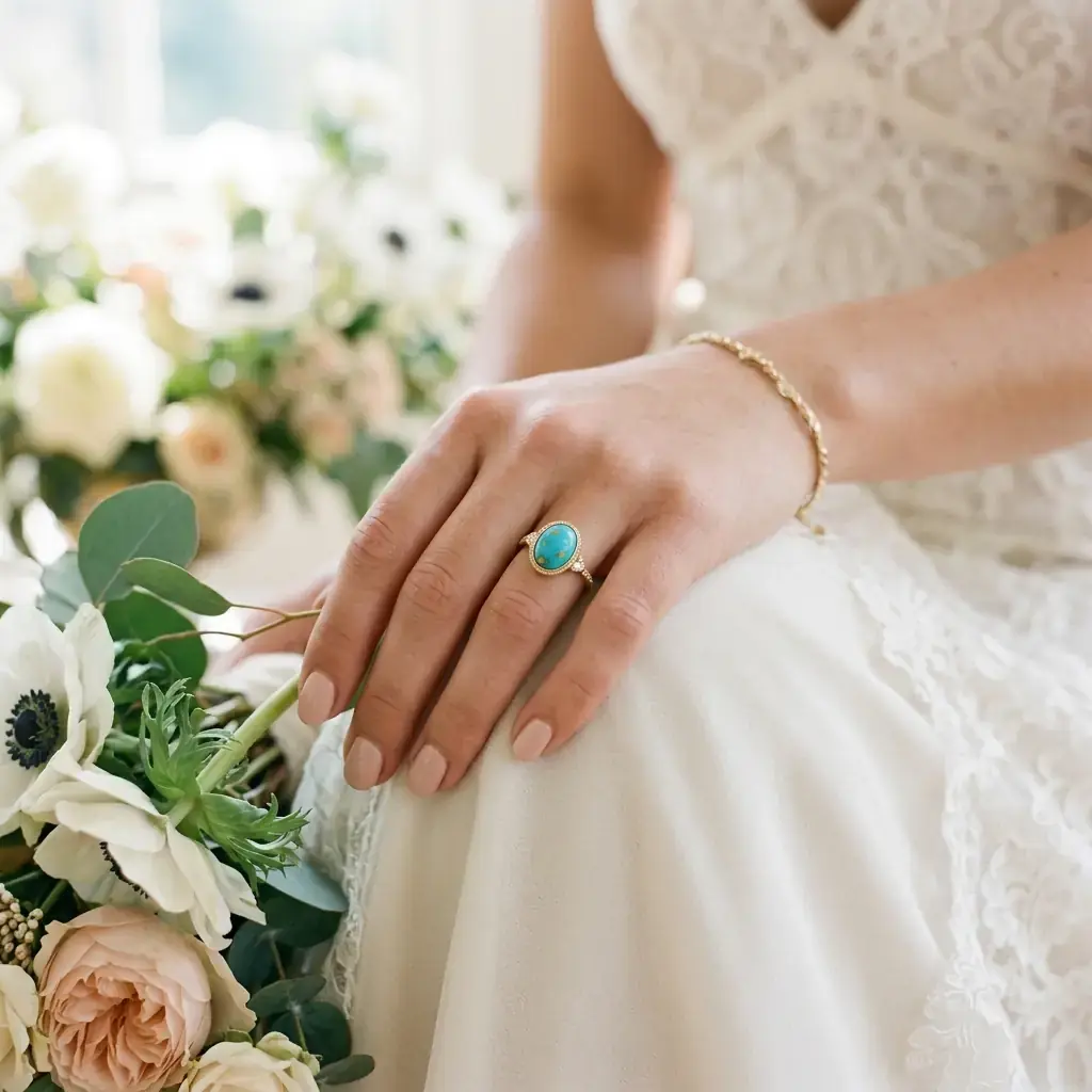 private label 10K yellow gold turquoise engagement ring supplier — custom jewelry manufacturing photo 2
