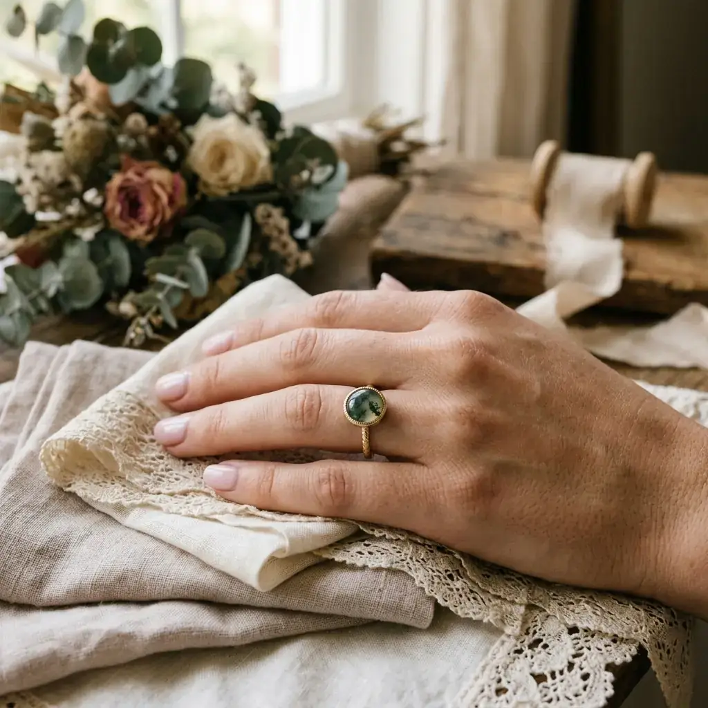 OEM 10K yellow gold agate engagement ring manufacturer — custom jewelry manufacturing photo 2