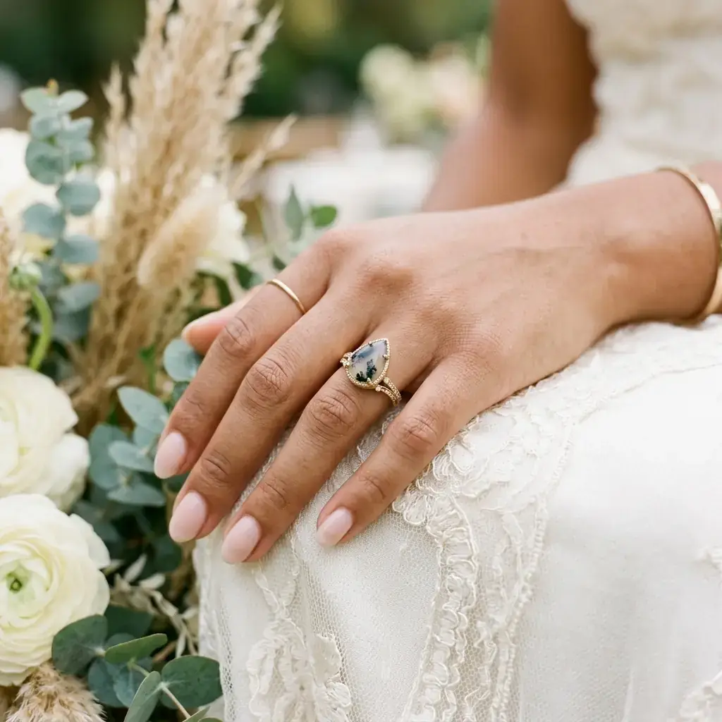 private label 10K yellow gold agate engagement ring supplier — custom jewelry manufacturing photo 2