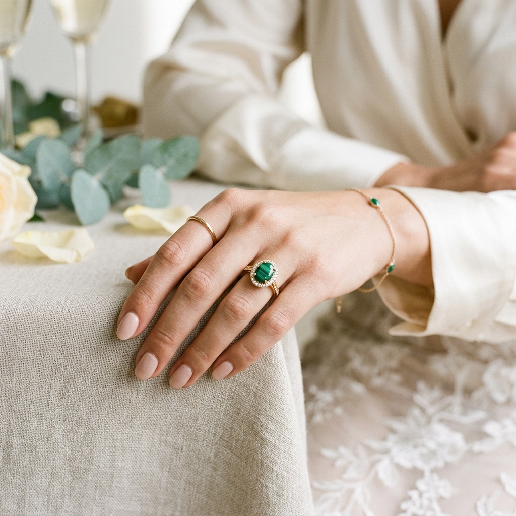 custom 10K yellow gold malachite engagement ring — Alpha Jewelry Blog Image 2 custom 10K yellow gold malachite engagement ring — custom jewelry manufacturing photo 2