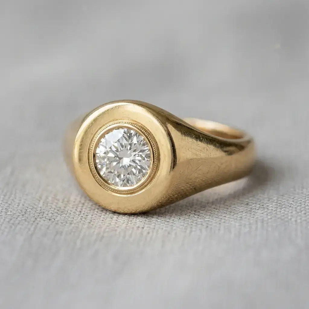 private label 9K yellow gold GIA natural diamond signet ring supplier — custom jewelry manufacturing photo 1