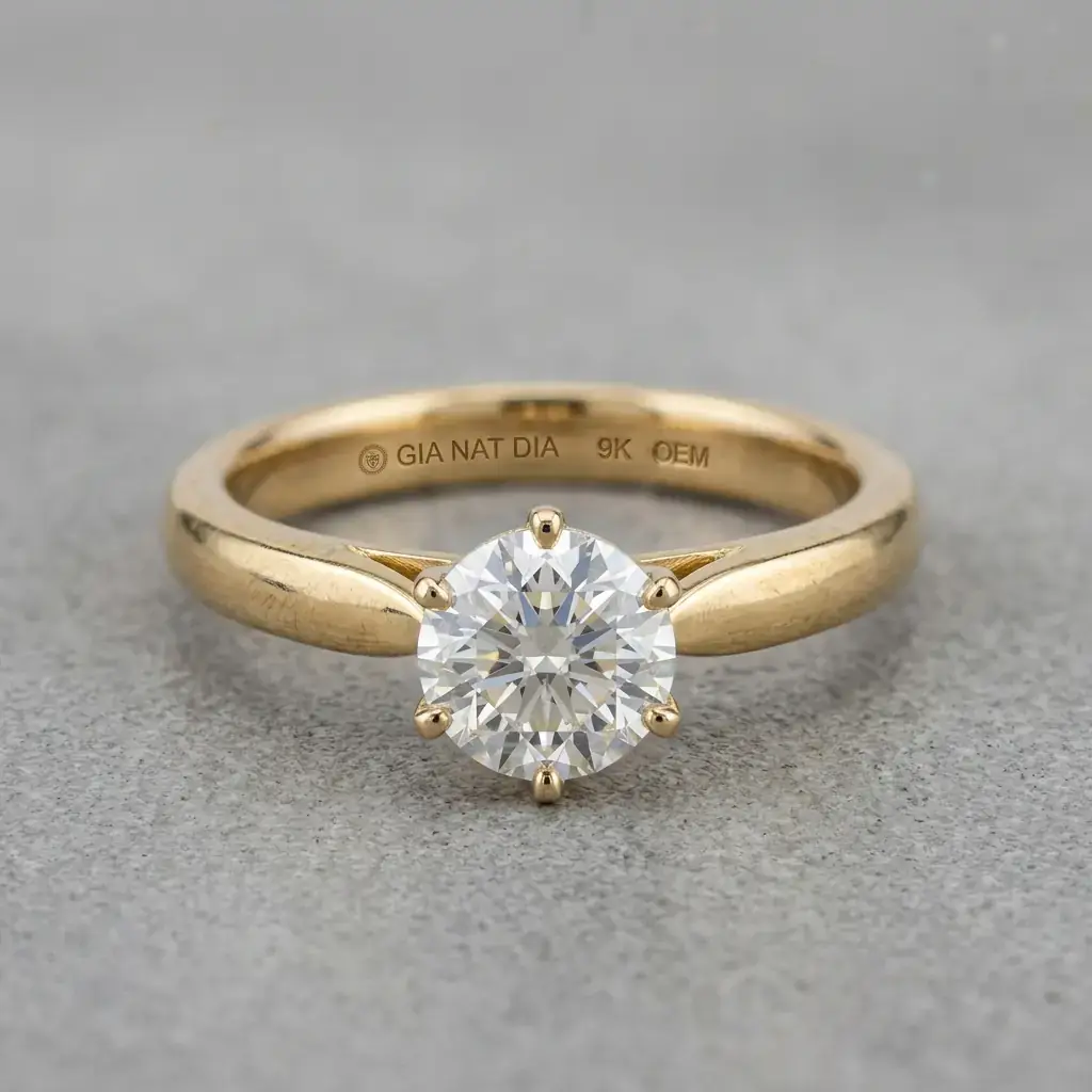 OEM 9K yellow gold GIA natural diamond women's ring manufacturer — custom jewelry manufacturing photo 1
