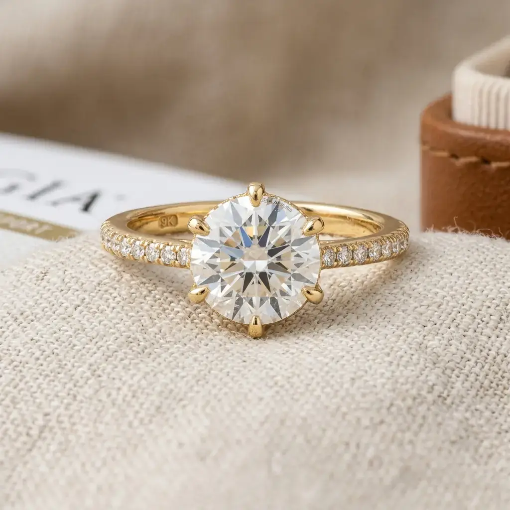 private label 9K yellow gold GIA natural diamond custom ring supplier — custom jewelry manufacturing photo 1