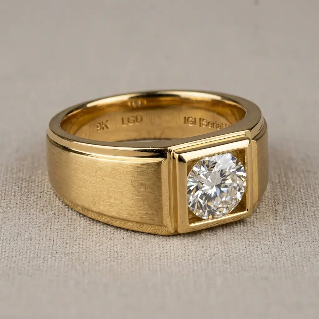 private label 9K yellow gold IGI lab-grown diamond men's ring supplier — custom jewelry manufacturing photo 1