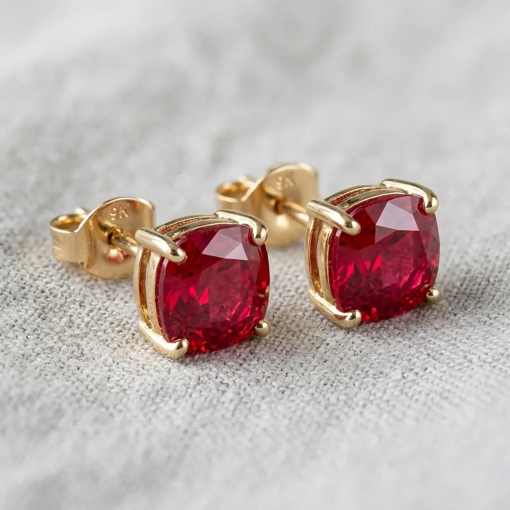 OEM 9K yellow gold lab-grown ruby earring manufacturer — custom jewelry manufacturing photo 1