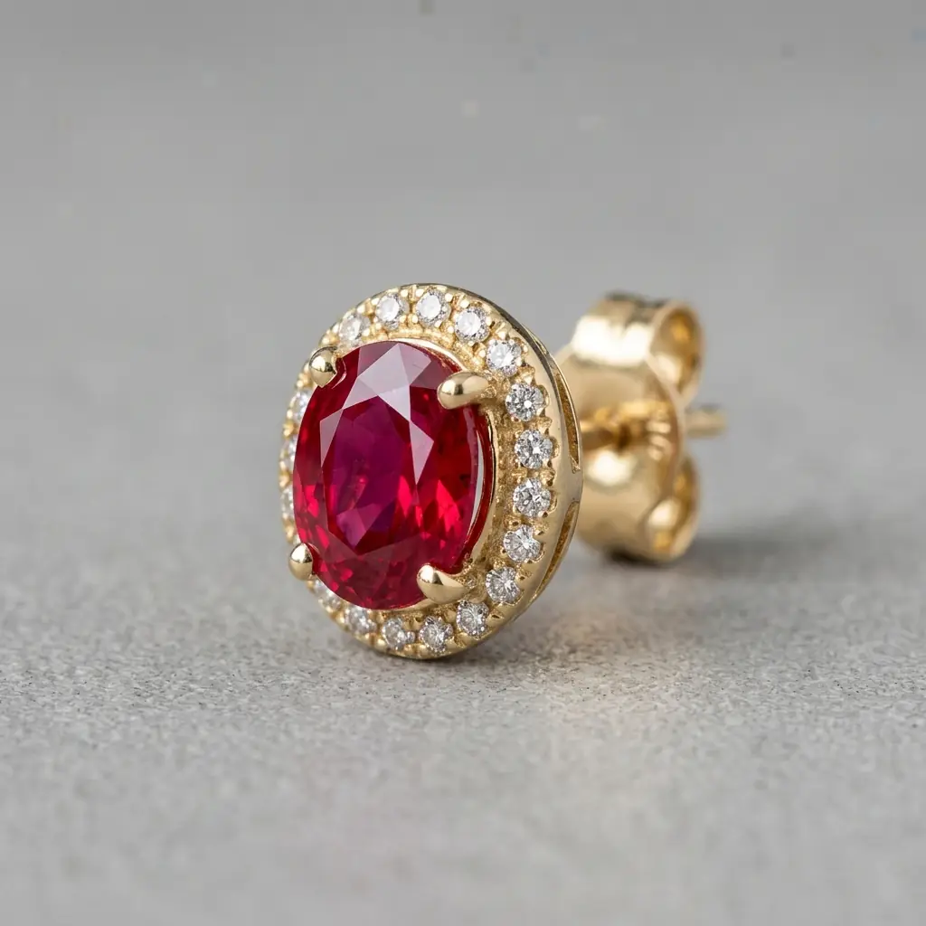 private label 9K yellow gold lab-grown ruby earring supplier — custom jewelry manufacturing photo 1