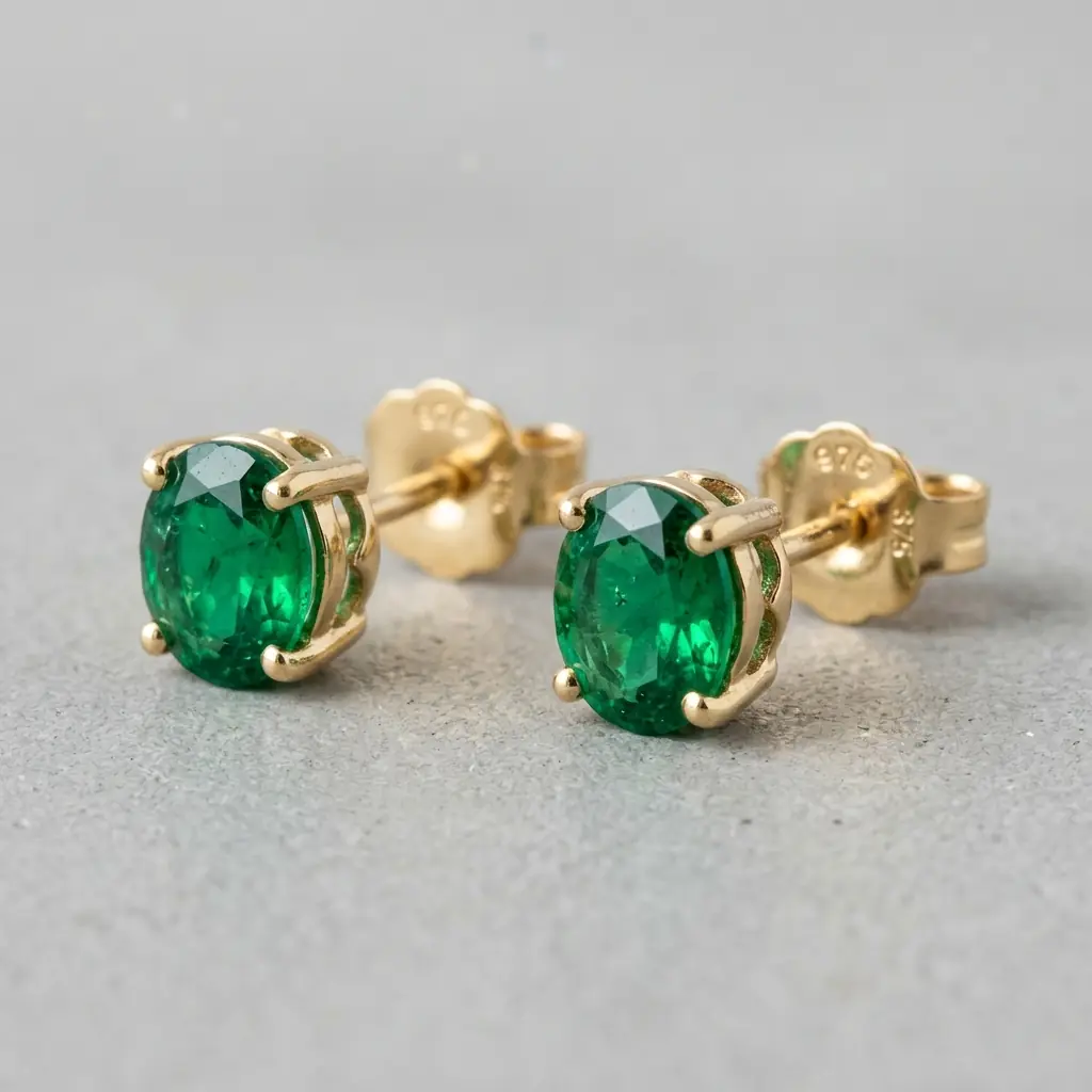 OEM 9K yellow gold lab-grown emerald stud earrings manufacturer — custom jewelry manufacturing photo 1