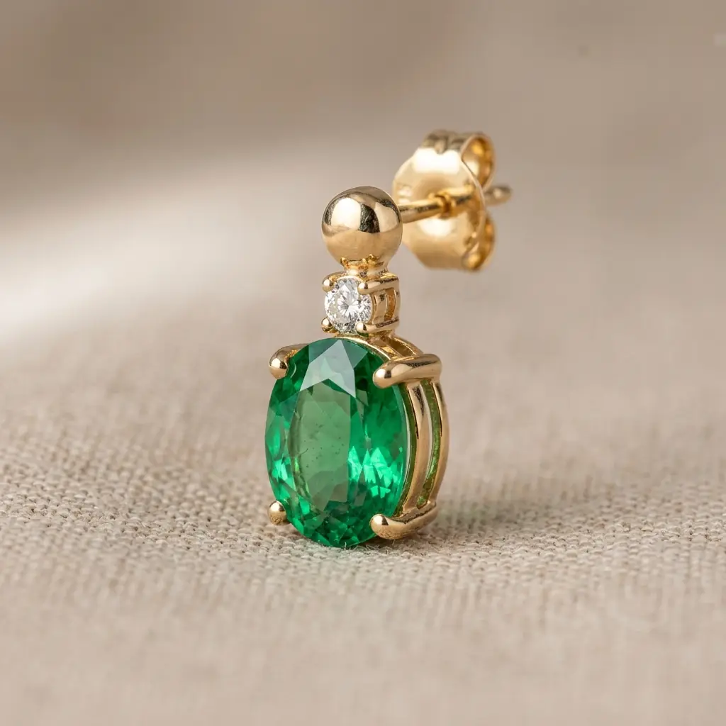 private label 9K yellow gold lab-grown emerald earring supplier — custom jewelry manufacturing photo 1