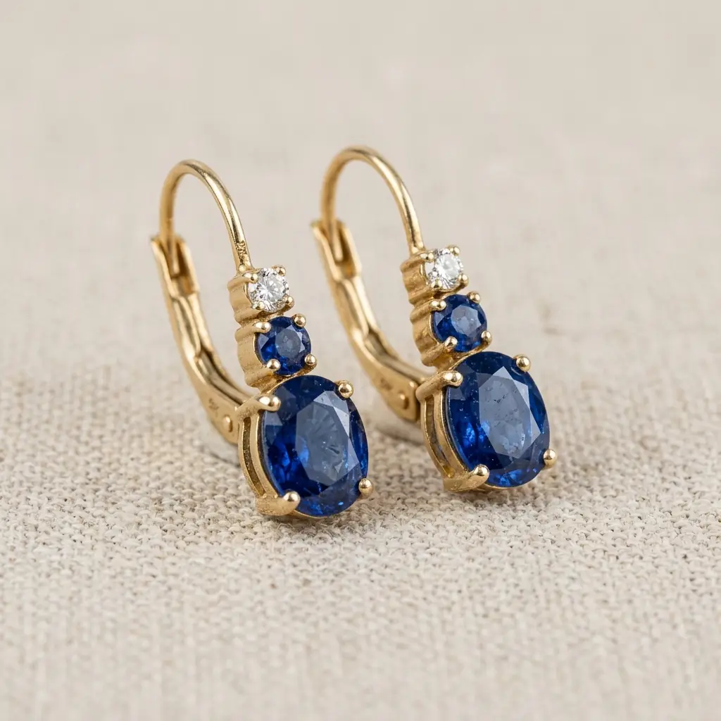 private label 9K yellow gold blue sapphire earring supplier — custom jewelry manufacturing photo 1