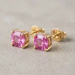 OEM 9K yellow gold pink sapphire stud earrings manufacturer — custom jewelry manufacturing photo 1