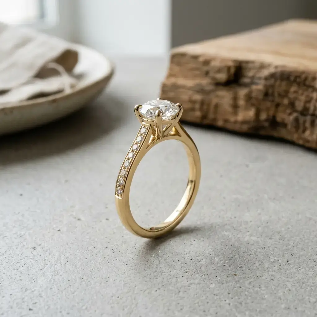 OEM 9K yellow gold IGI lab-grown diamond women's ring manufacturer — custom jewelry manufacturing photo 1