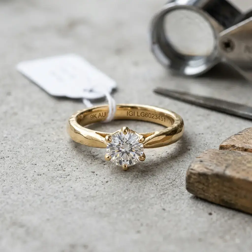 fine jewelry OEM factory for 9K yellow gold IGI lab-grown diamond custom ring — custom jewelry manufacturing photo 1
