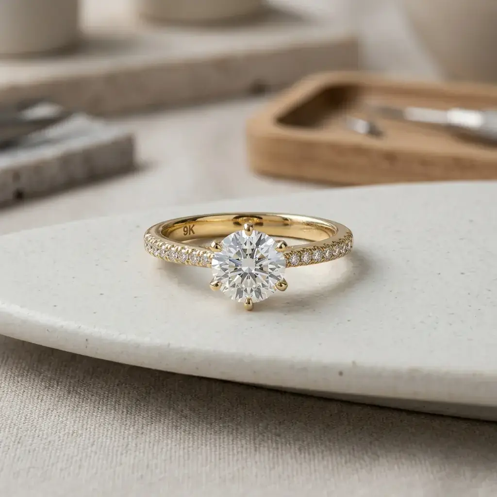 9K yellow gold IGI lab-grown diamond custom ring OEM factory — custom jewelry manufacturing photo 1