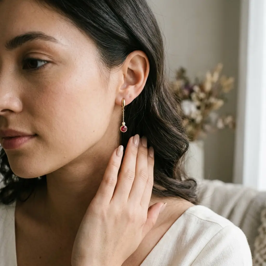 OEM 9K yellow gold lab-grown ruby earring manufacturer — custom jewelry manufacturing photo 2