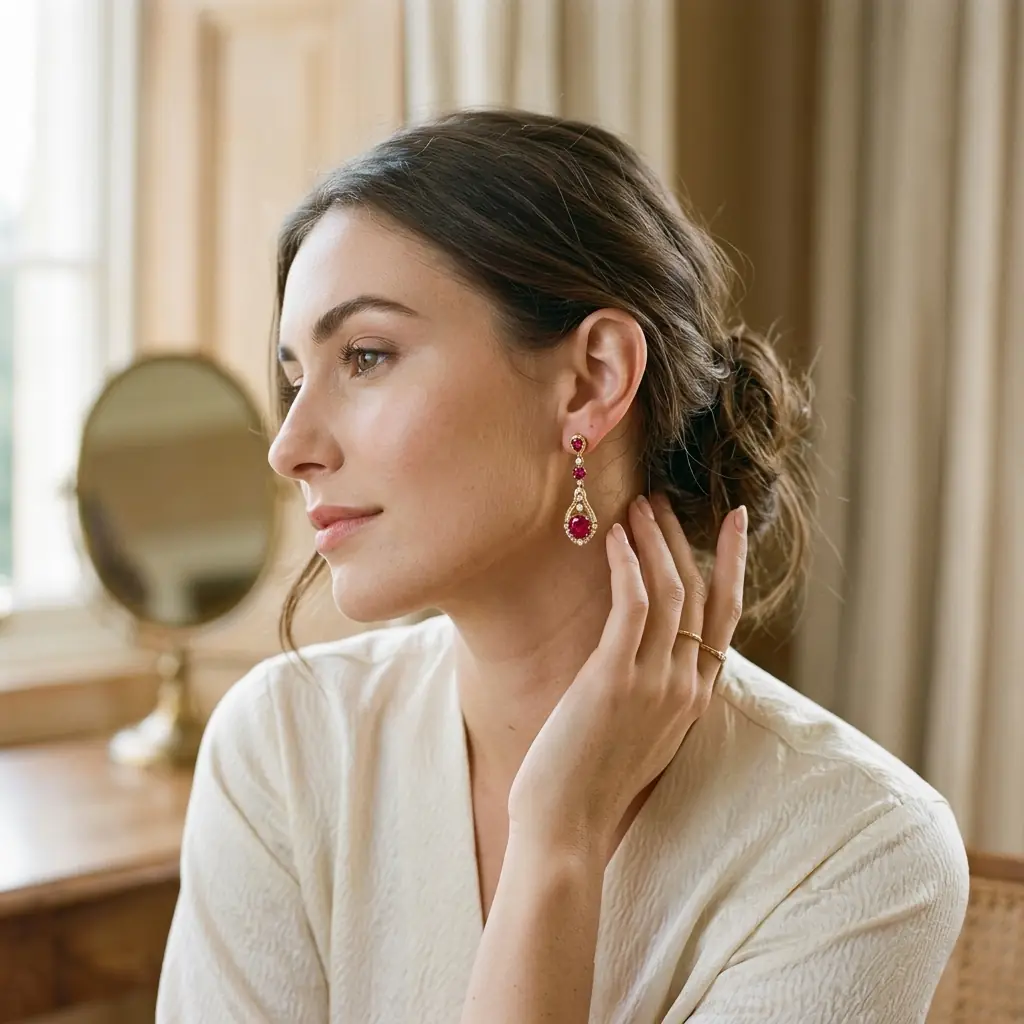 private label 9K yellow gold lab-grown ruby earring supplier — Alpha Jewelry… private label 9K yellow gold lab-grown ruby earring supplier — custom jewelry manufacturing photo 2