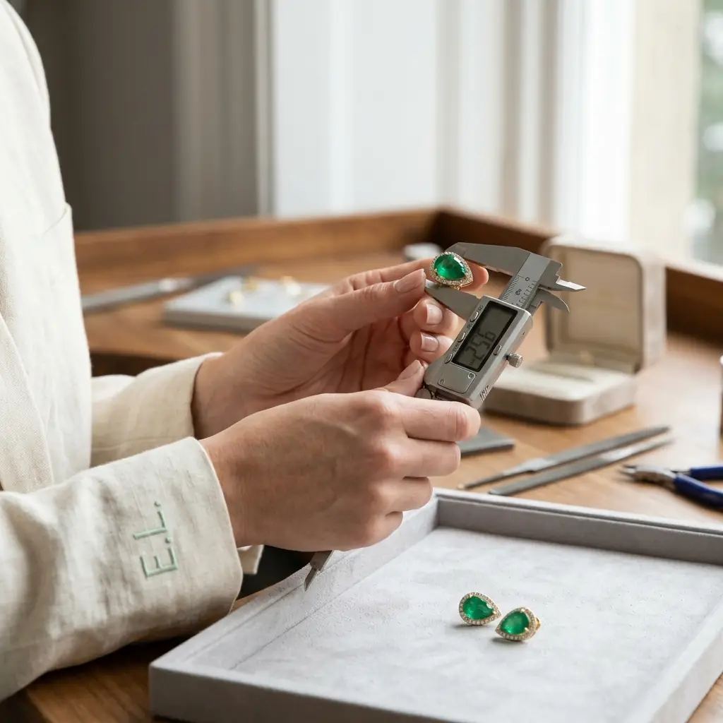 OEM 9K yellow gold lab-grown emerald earring manufacturer — custom jewelry manufacturing photo 2