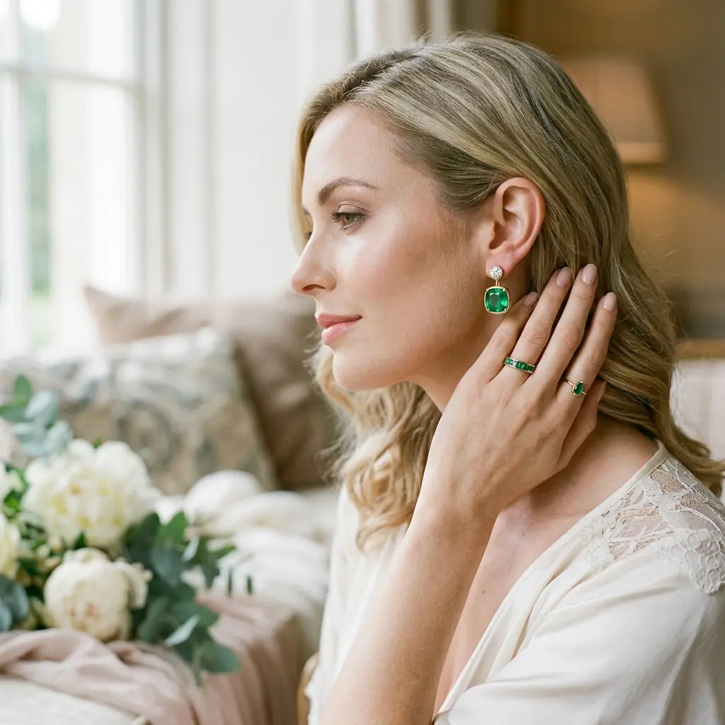 private label 9K yellow gold lab-grown emerald earring supplier — Alpha… private label 9K yellow gold lab-grown emerald earring supplier — custom jewelry manufacturing photo 2
