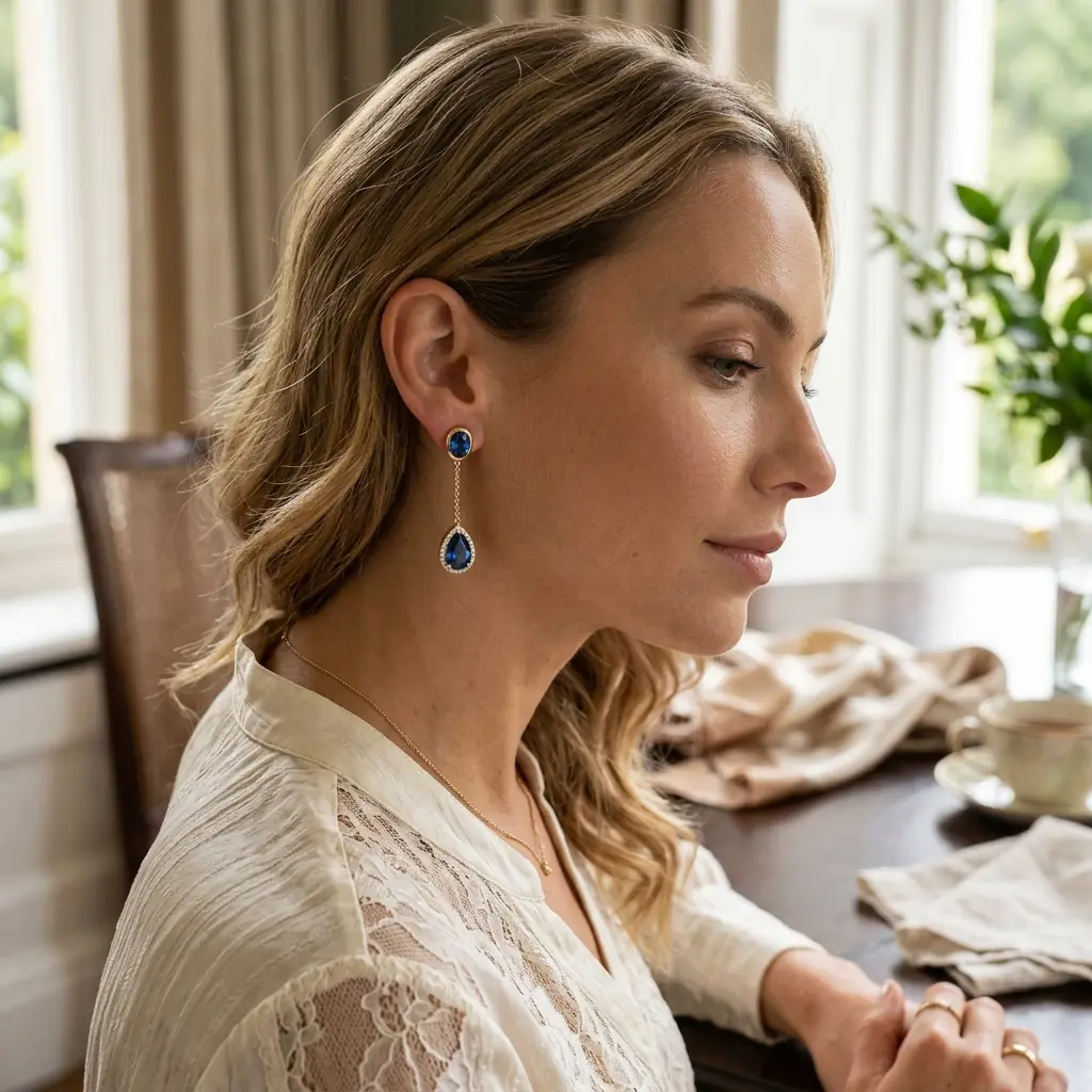 private label 9K yellow gold blue sapphire earring supplier — custom jewelry manufacturing photo 2