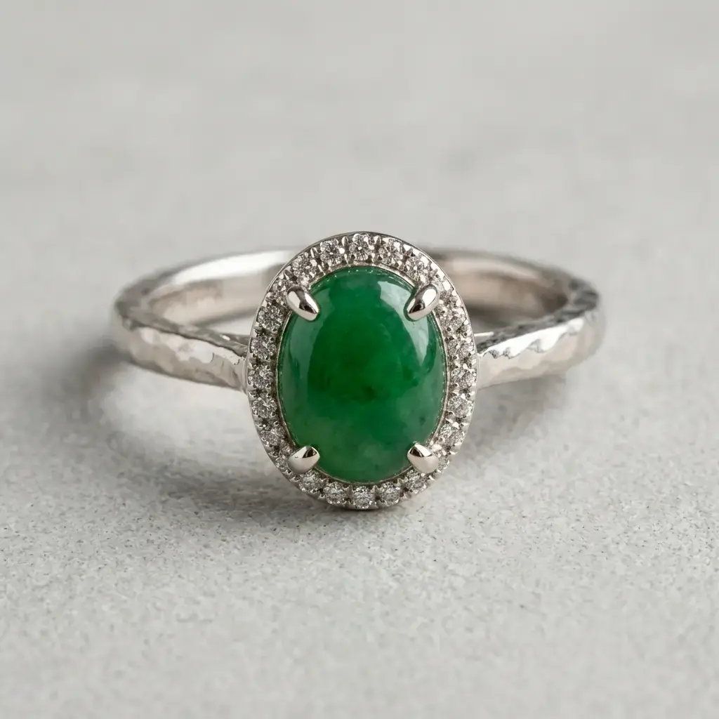 custom 10K white gold jade engagement ring — custom jewelry manufacturing photo 1