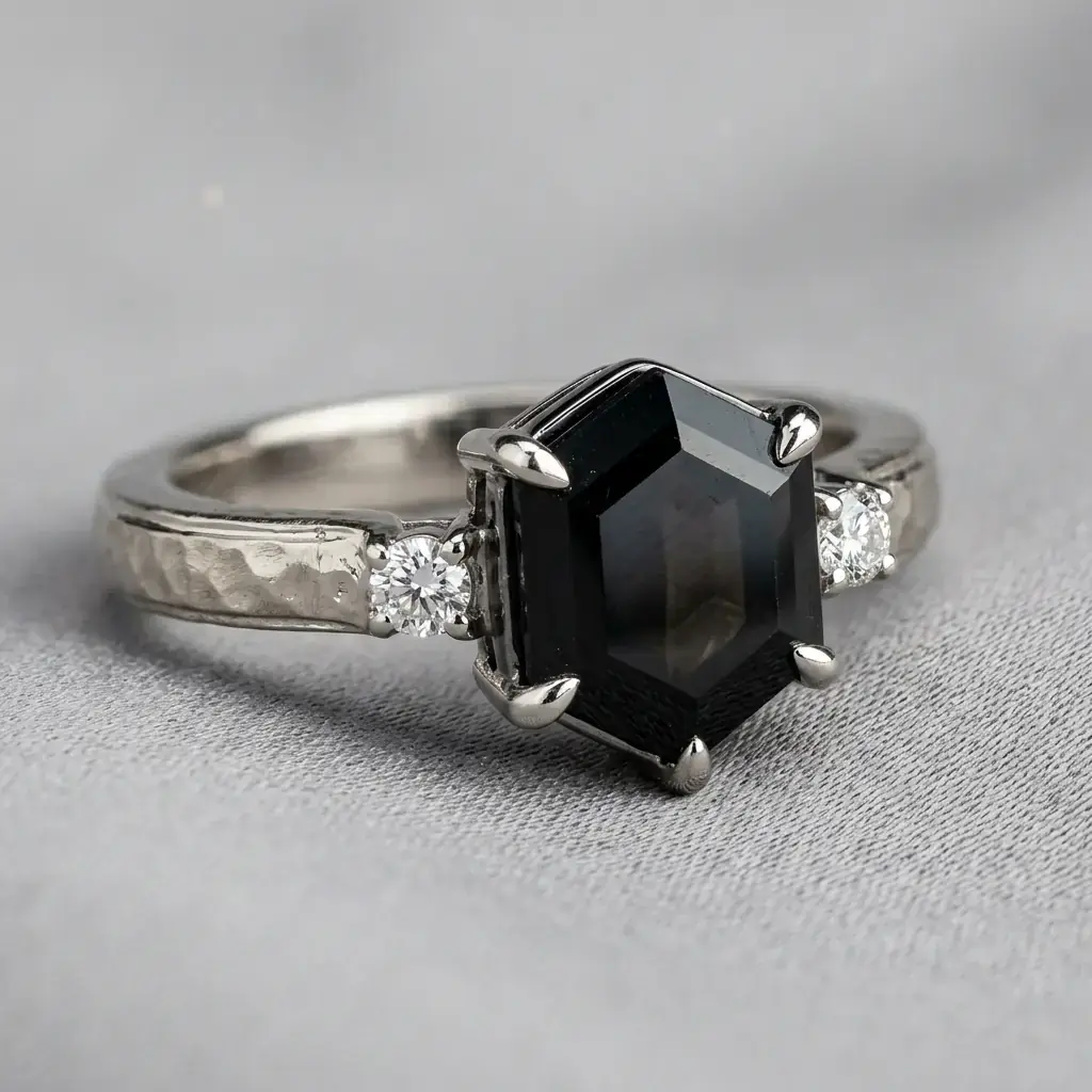 private label 10K white gold obsidian engagement ring supplier — custom jewelry manufacturing photo 1