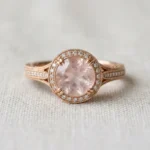 custom 10K rose gold rose quartz engagement ring — custom jewelry manufacturing photo 1