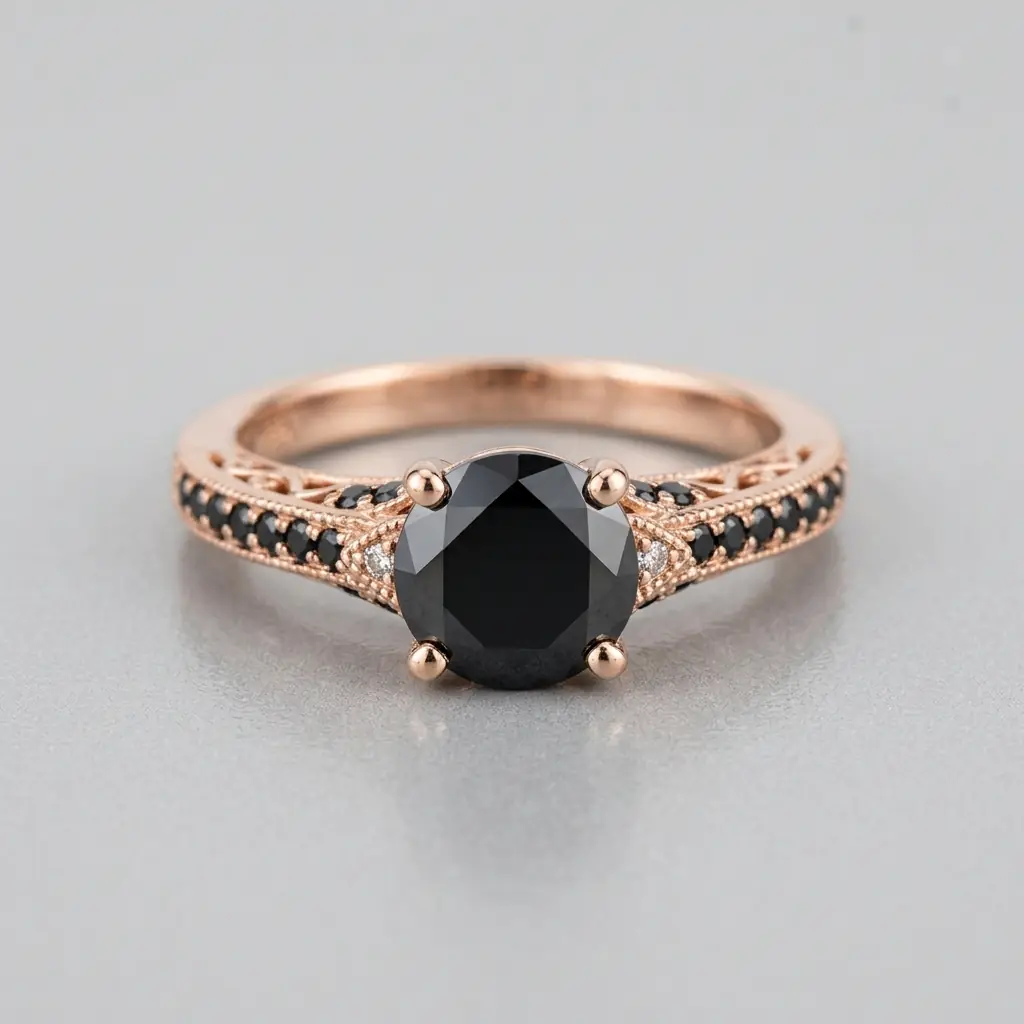 private label 10K rose gold black spinel engagement ring supplier — custom jewelry manufacturing photo 1