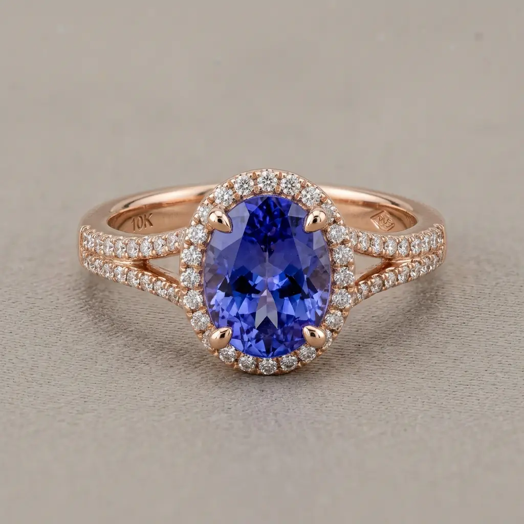 private label 10K rose gold tanzanite engagement ring supplier — custom jewelry manufacturing photo 1