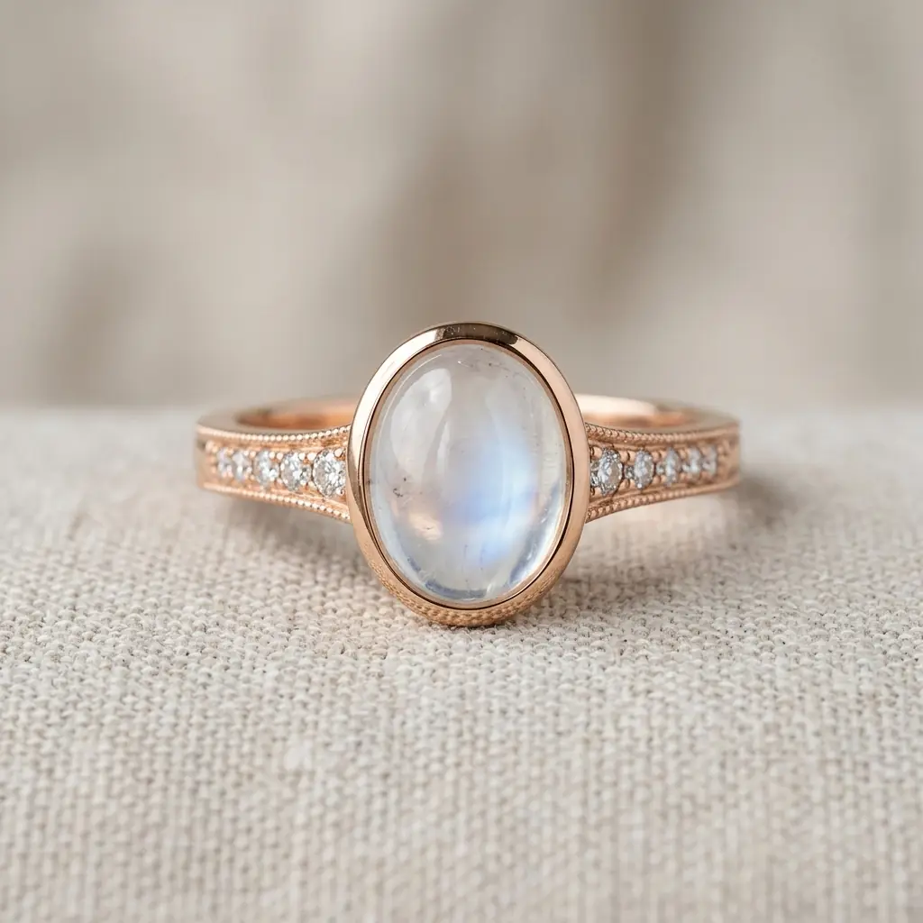 OEM 10K rose gold moonstone engagement ring manufacturer — custom jewelry manufacturing photo 1