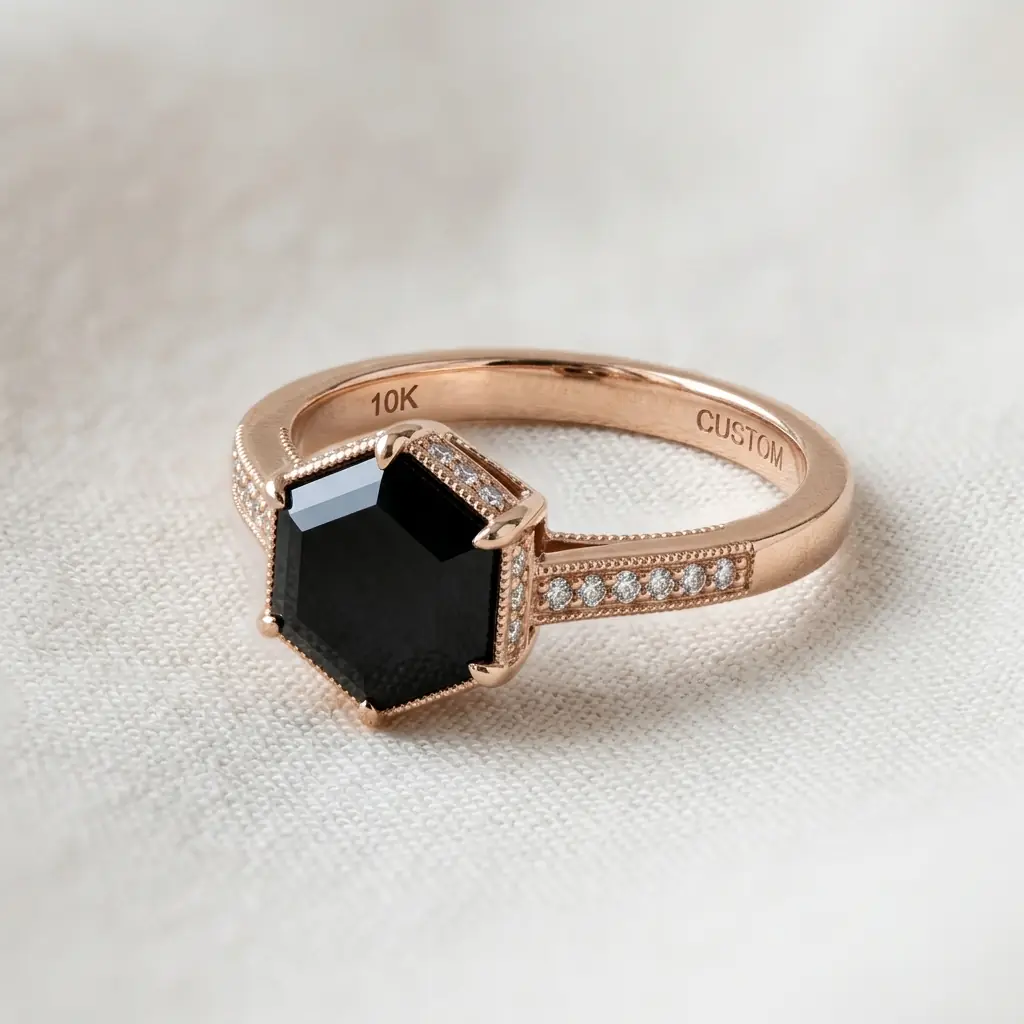 custom 10K rose gold black onyx engagement ring — custom jewelry manufacturing photo 1